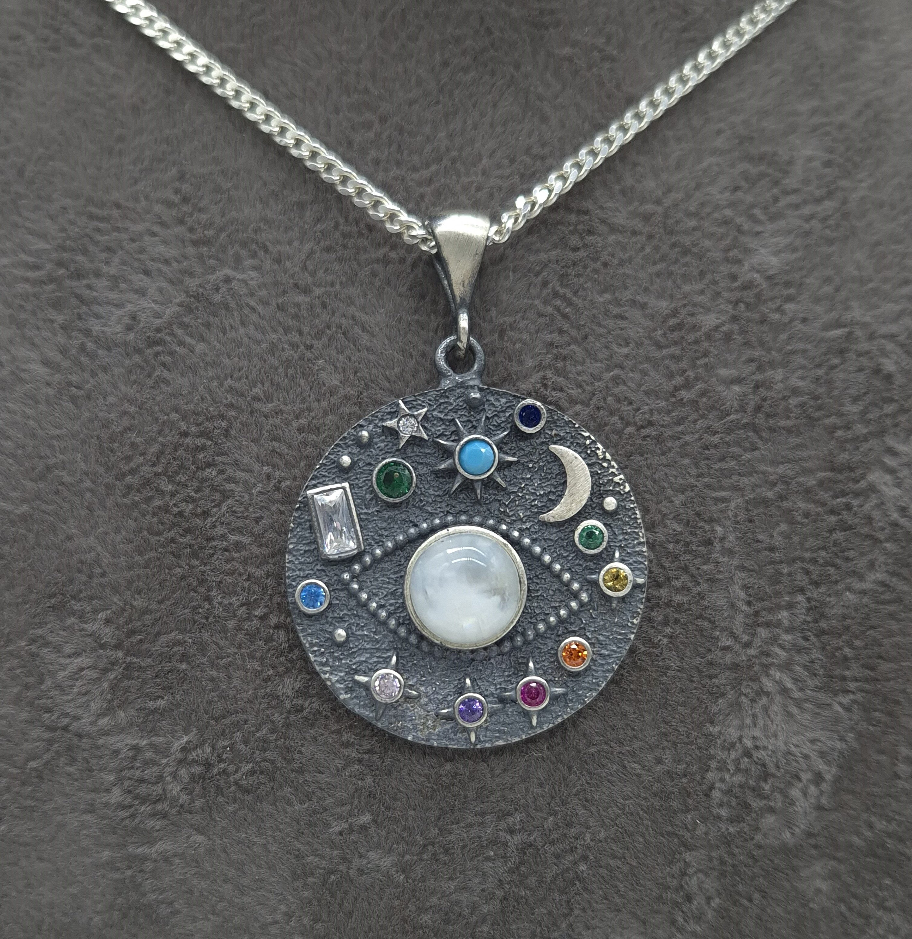 NAHLE Panzerkette Silber Kette mystisches Auge mit Mondstein Silber Halskette (2-tlg., inklusive Schmuckbox), 925 Silber Anhänger - rhodiniert - mit echtem Mond – Bild 3 von 5