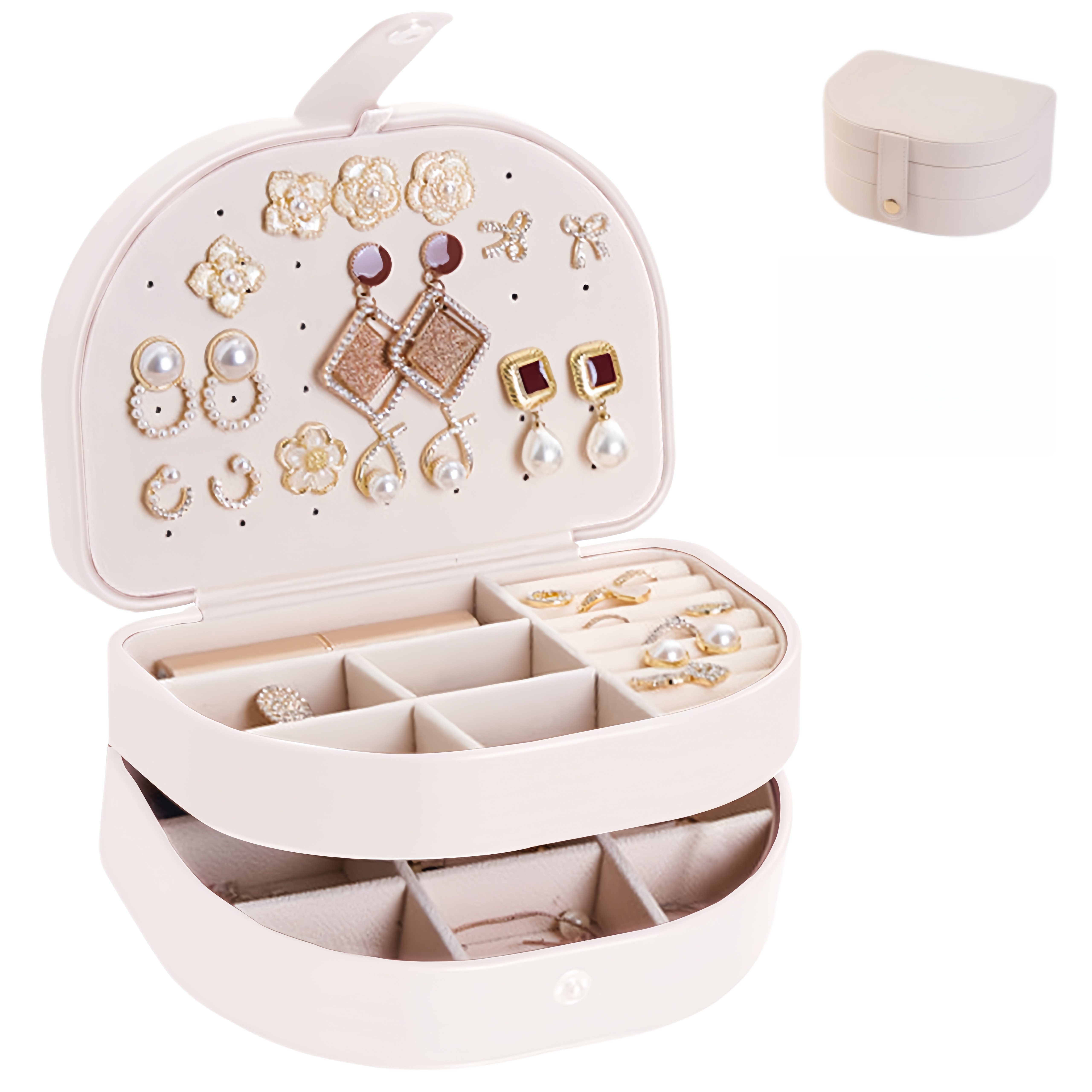 FOUORTUNATE-BEE Schmuckkassette Schmuckkästchen Reise, 2-stöckige Schmuckaufbewahrungsbox Damen, Reise Schmuck Organizer für Ringe Ohrringe Ketten Armbänder
