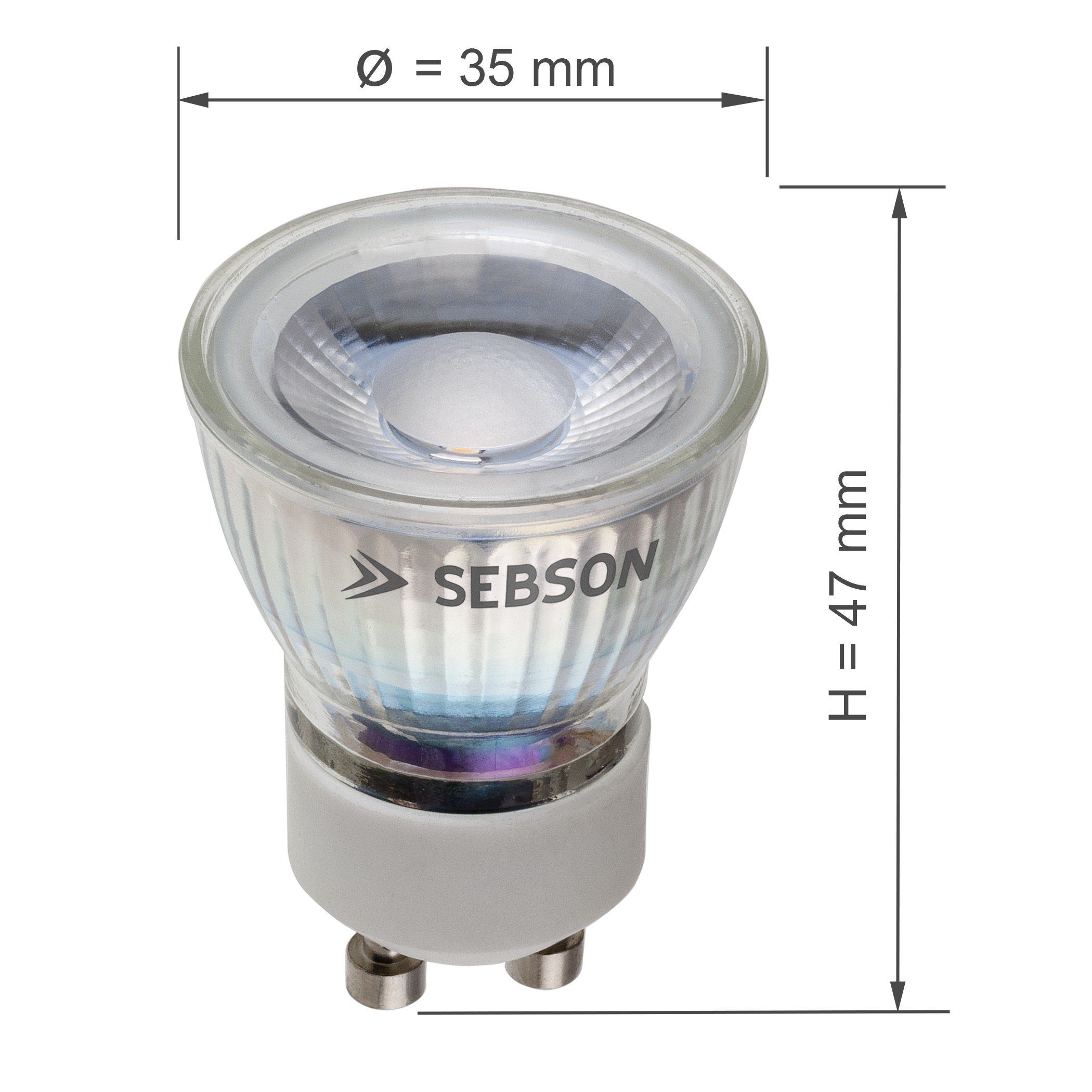 - 230V 4er Pack GU10 warmweiß 35mm LED-Leuchtmittel Lampe Spot Durchmesser SEBSON LED 3W