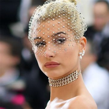 GLAMO Schleier Diamantschleier Netzmodell Haarband,Gesicht Schleier Brautkopfschmuck