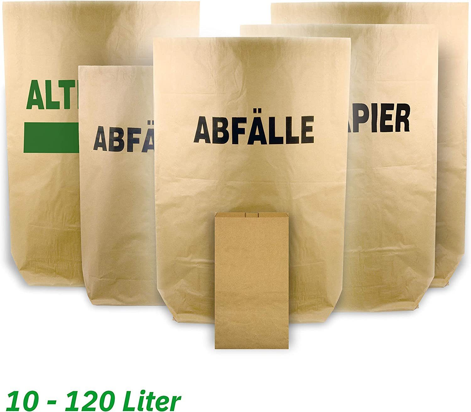 Hypafol Müllbeutel Papiermüllsäcke, 10 - 120 Liter, ohne Plastik, 50 Stück, 300 Stück