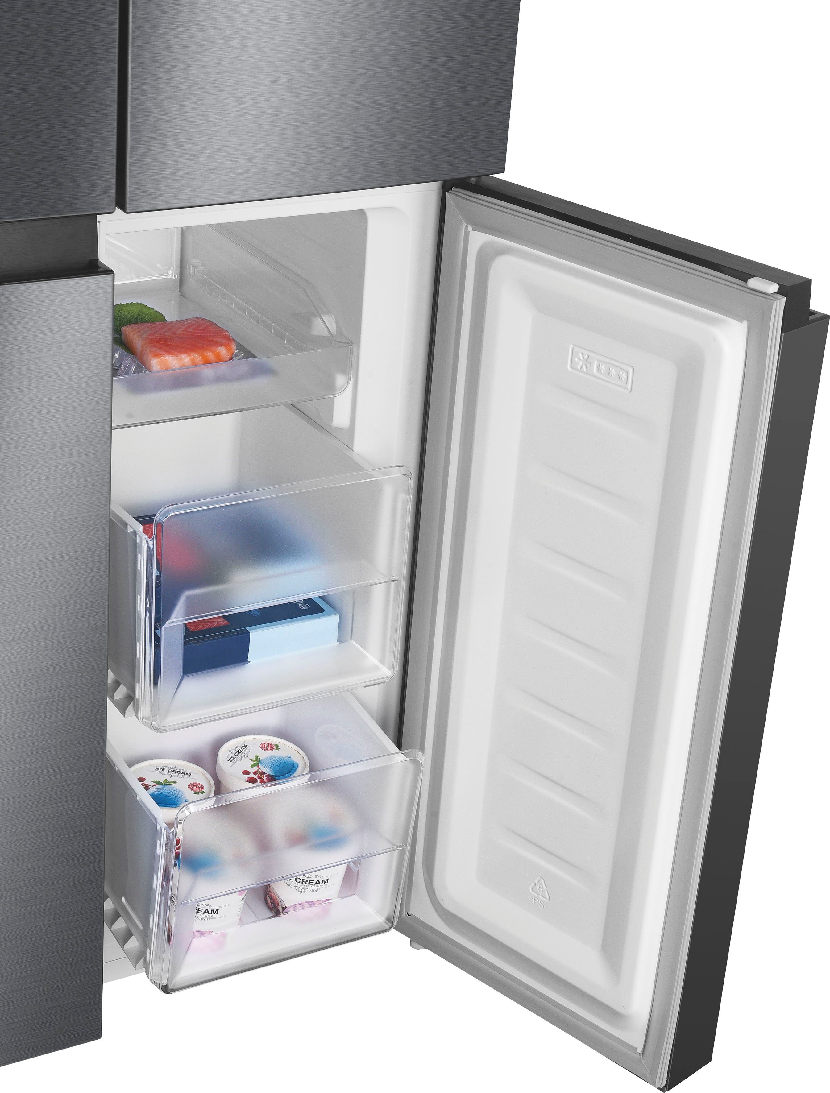 Hanseatic Multi Door HCDB18080DWDI, 180 cm hoch, 79 cm breit, NoFrost, Wasserspender, Display, Türalarm