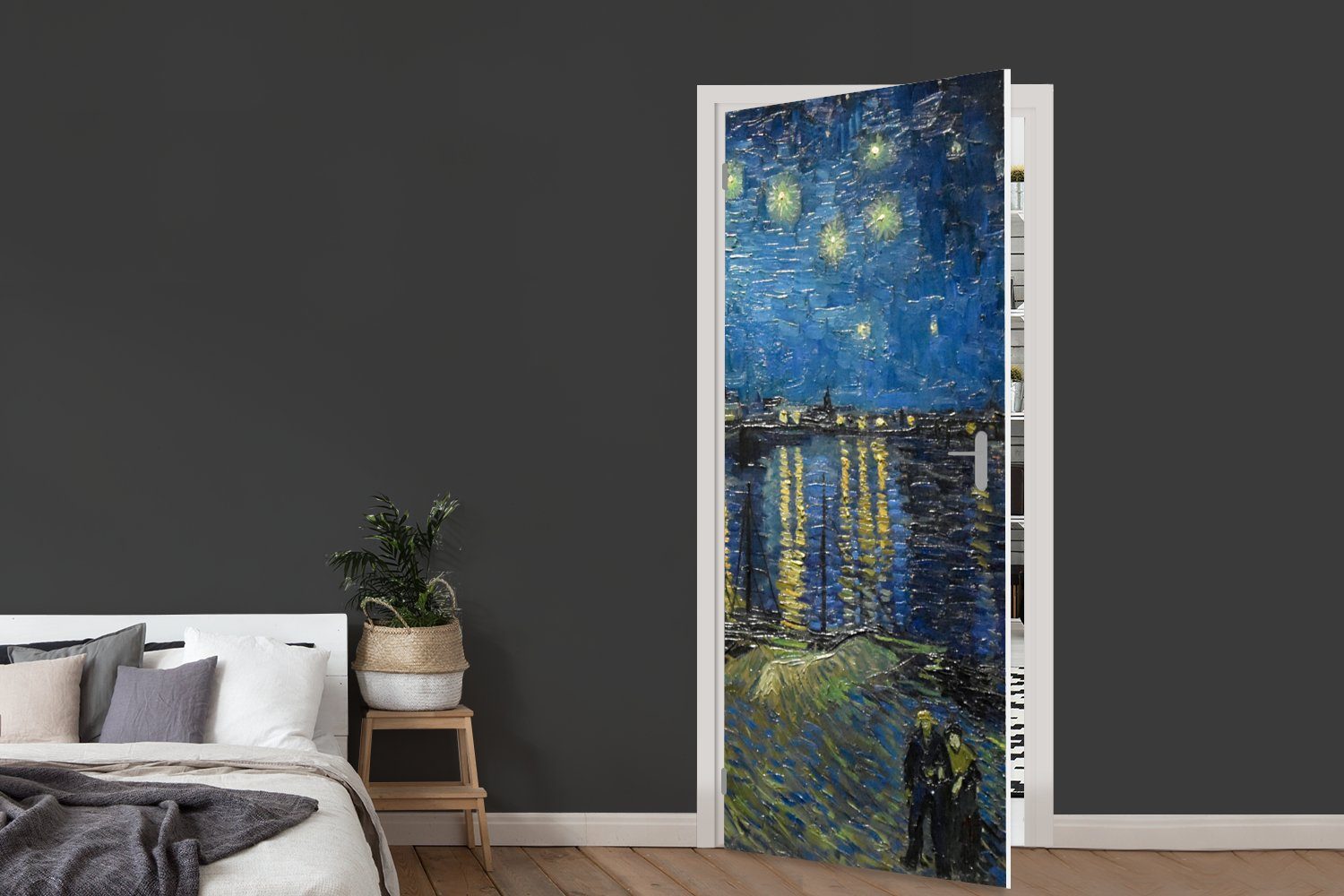 Sternennacht St), über Matt, bedruckt, für Gogh, cm dem 75x205 Fototapete Türtapete Türaufkleber, MuchoWow (1 - Paris Tür, Orsay Vincent Van