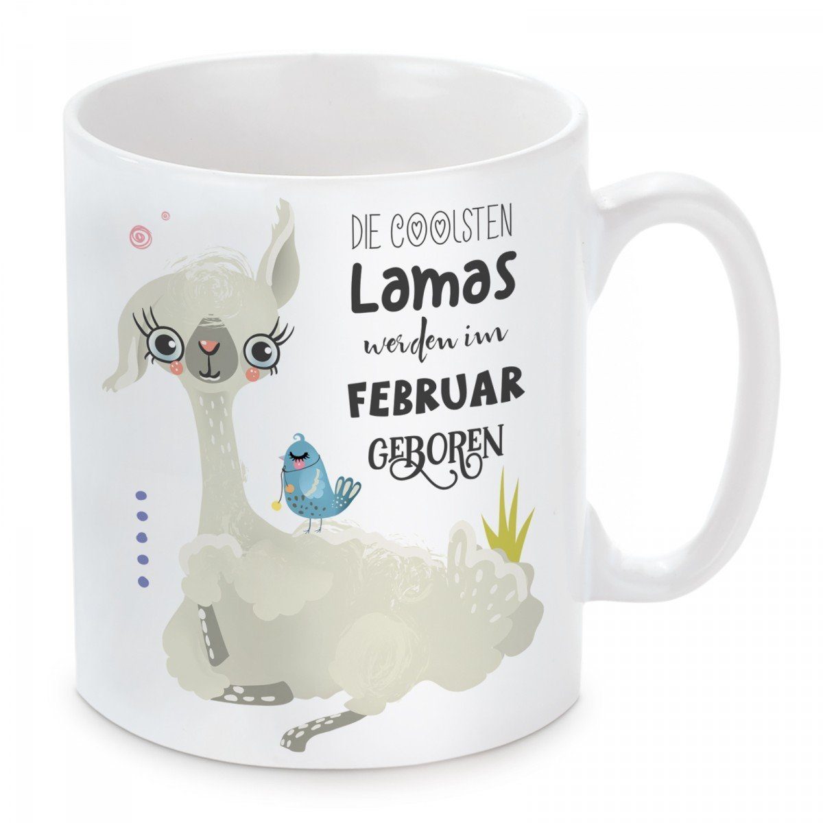 Herzbotschaft Tasse Kaffeebecher mit Motiv Die coolsten Lamas werden im Februar geboren, Keramik, Kaffeetasse spülmaschinenfest und mikrowellengeeignet