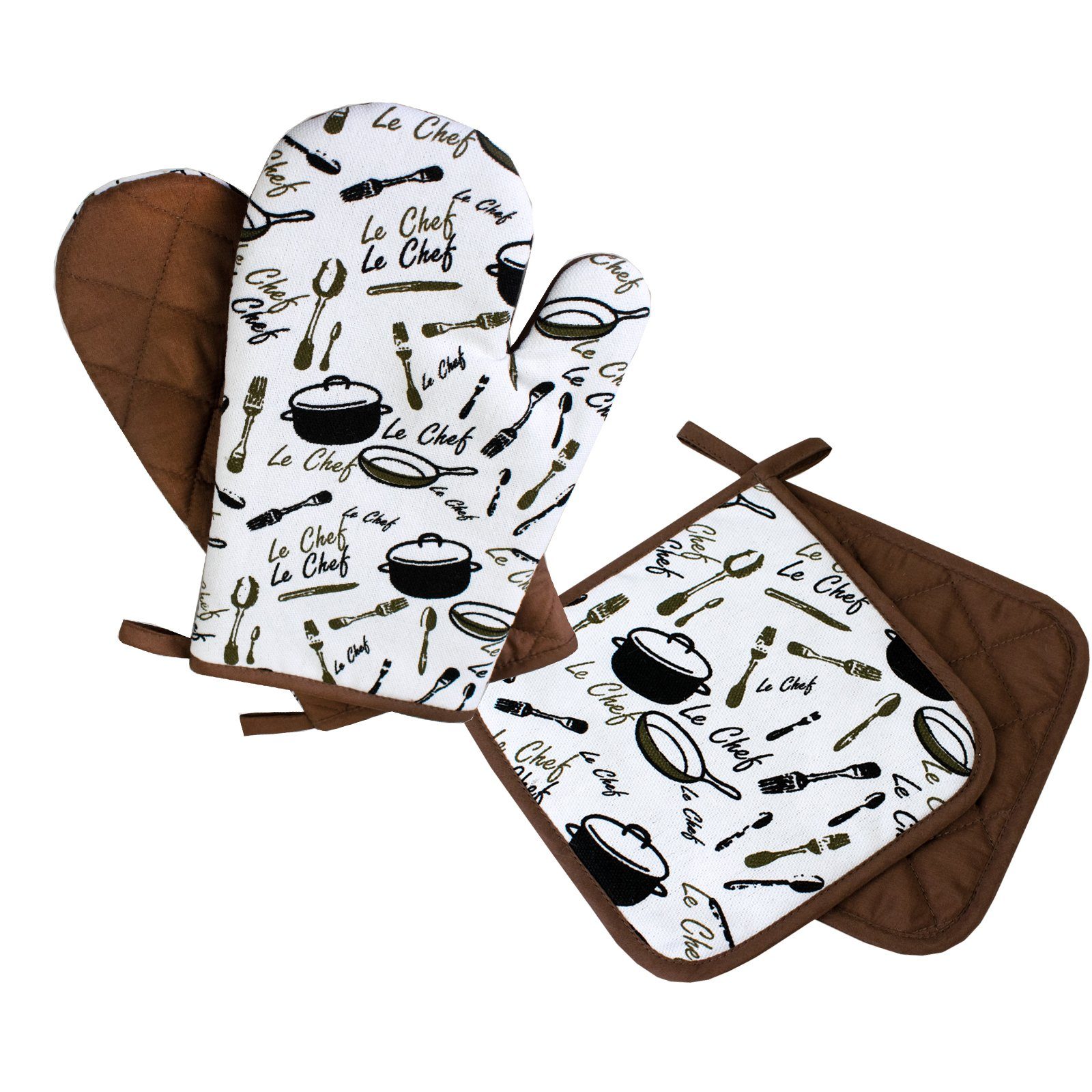 Delindo Lifestyle Topfhandschuhe und Topflappen, Ofenhandschuhe, Baumwoll-Mix, (4-tlg), Hitzebeständig bis 250 °C für maximal 15 Sekunden