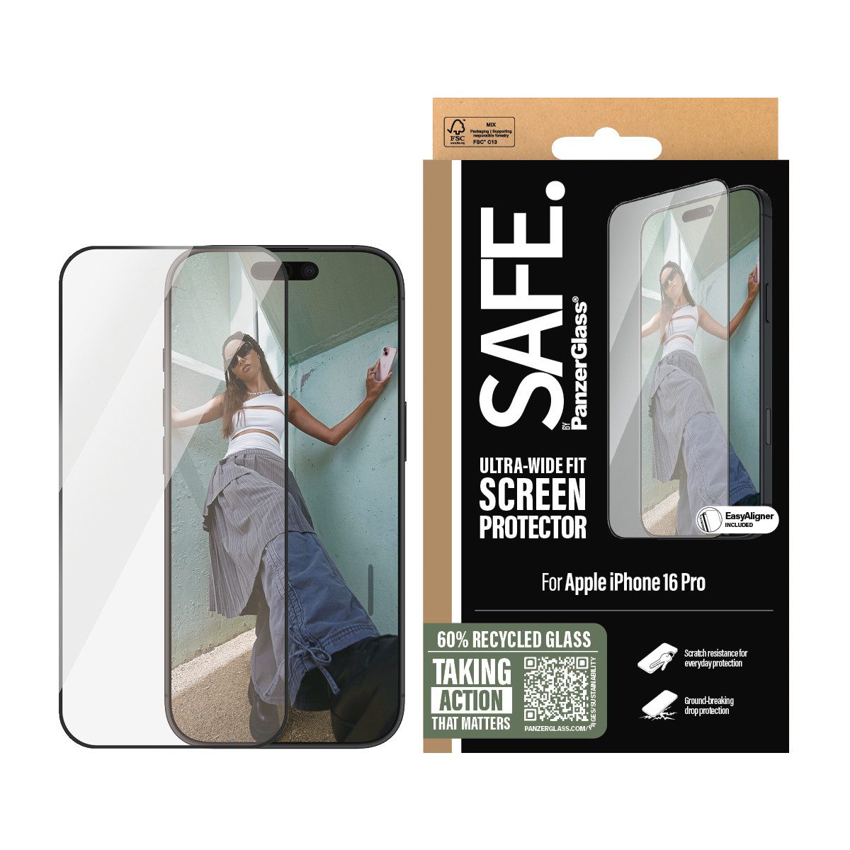 SAFE by PanzerGlass Displayschutzglas Ultra-Wide Fit Screen Protection für Apple iPhone 16 Pro, Displayschutzfolie, Schutzfolie, Bildschirmschutz, kratz- & stoßfest