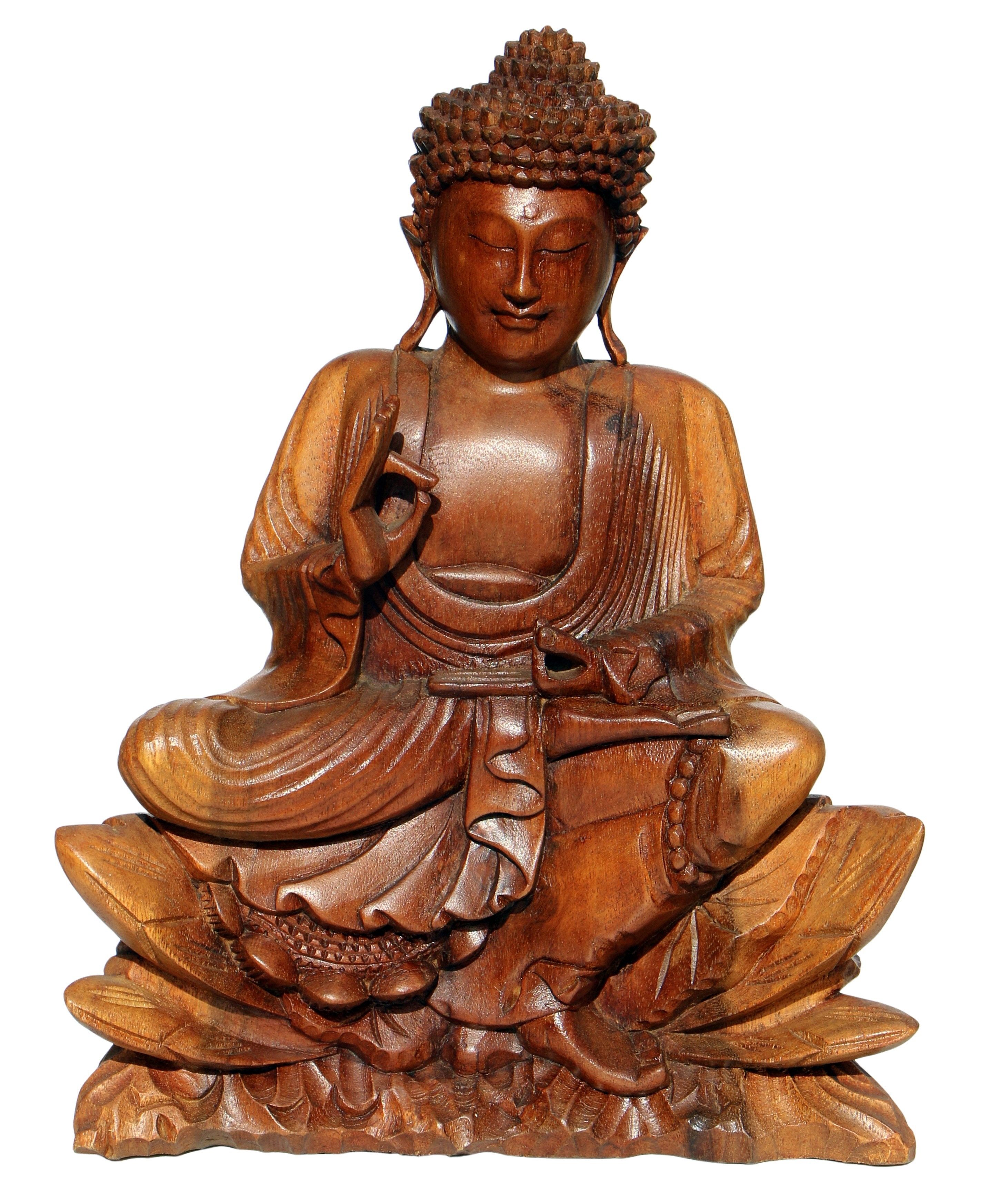 Wogeka Buddhafigur Meditation Buddha Lotus Mönch Holz-Figur Feng Shui