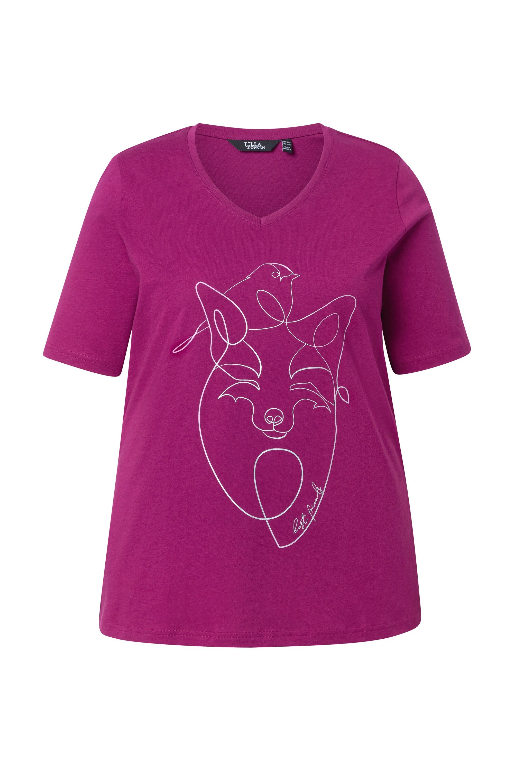Ulla Popken T-Shirt T-Shirt Tiermotiv Classic V-Ausschnitt Halbarm günstig online kaufen