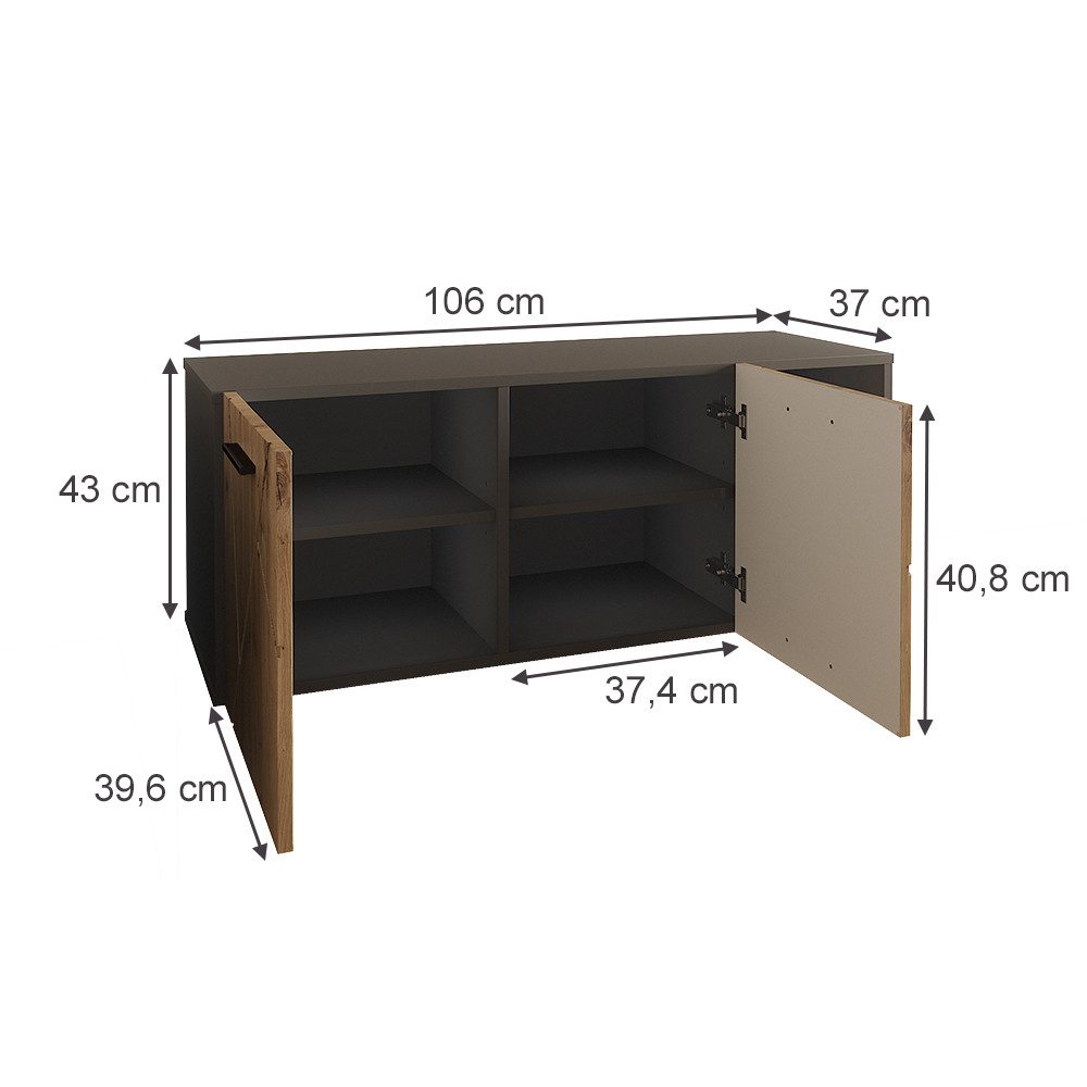 Vicco Schuhschrank Irma, Anthrazit/Artisan, 106 x 43 cm mit 2 Türen (1-St)