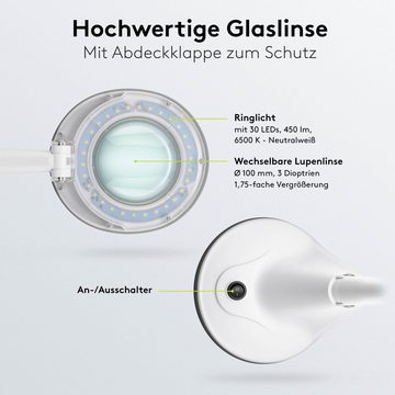 Goobay Lupenlampe 6 W LED-Lupenleuchte mit Standfuß, SMD LED, Kaltweiß, 6500 K, Lupe mit 3 Dioptrien, 1,75-fache Vergrößerung