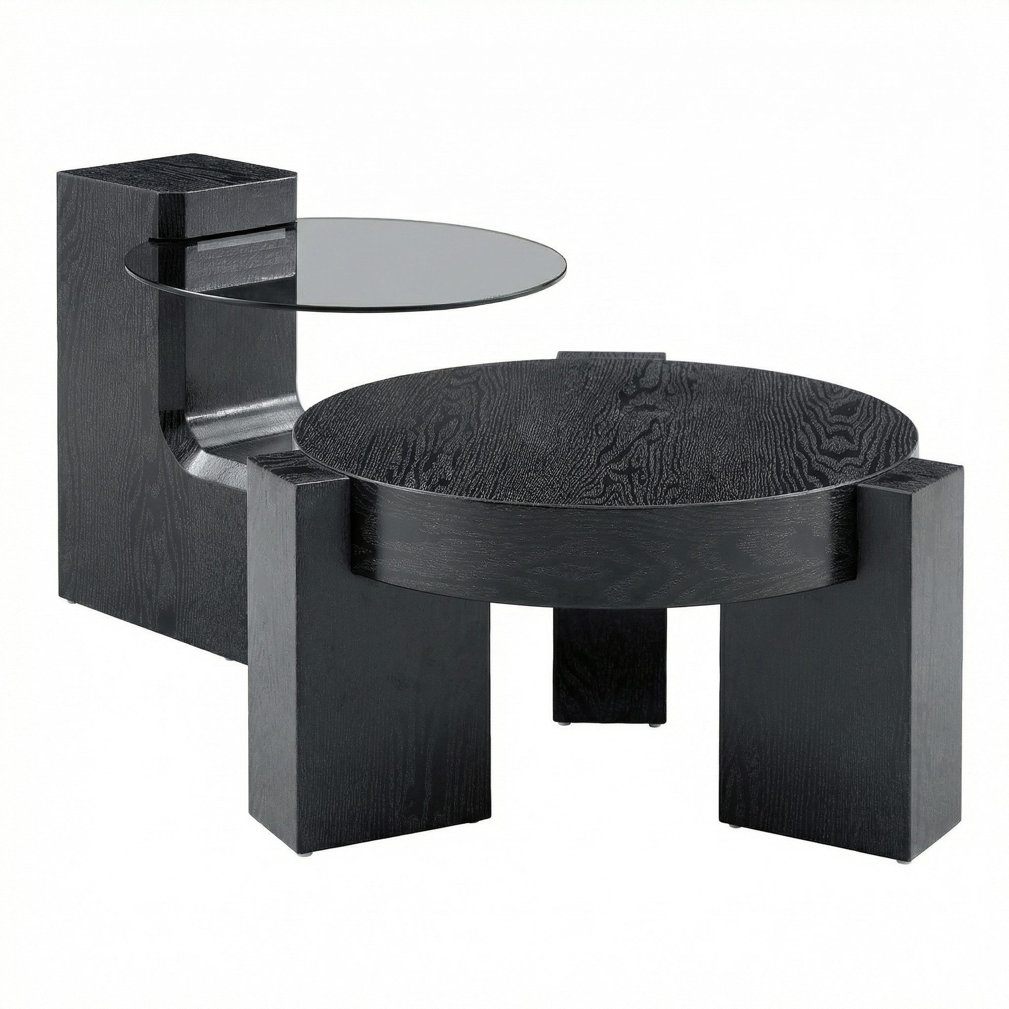 gopop Wohnzimmertisch 2er rund Couchtisch mit L-förmigem Beistelltisch & Stauraum, 2 in 1 rundes Tisch-Set, Modulares Couchtisch-Set