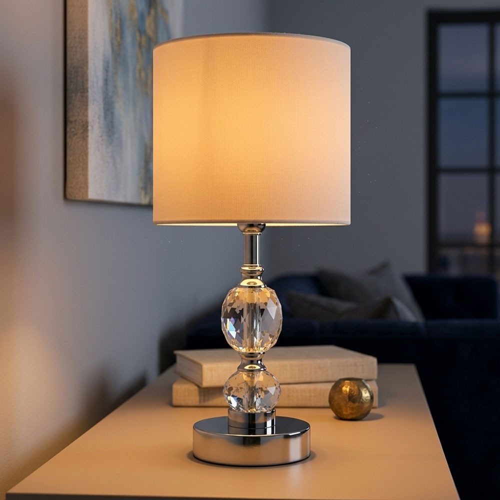 GLOBO LIGHTING LED Tischleuchte, Leuchtmittel inklusive, LED Tischlampe Nachttischlampe Kristallglas Tischleuchte Textilschirm