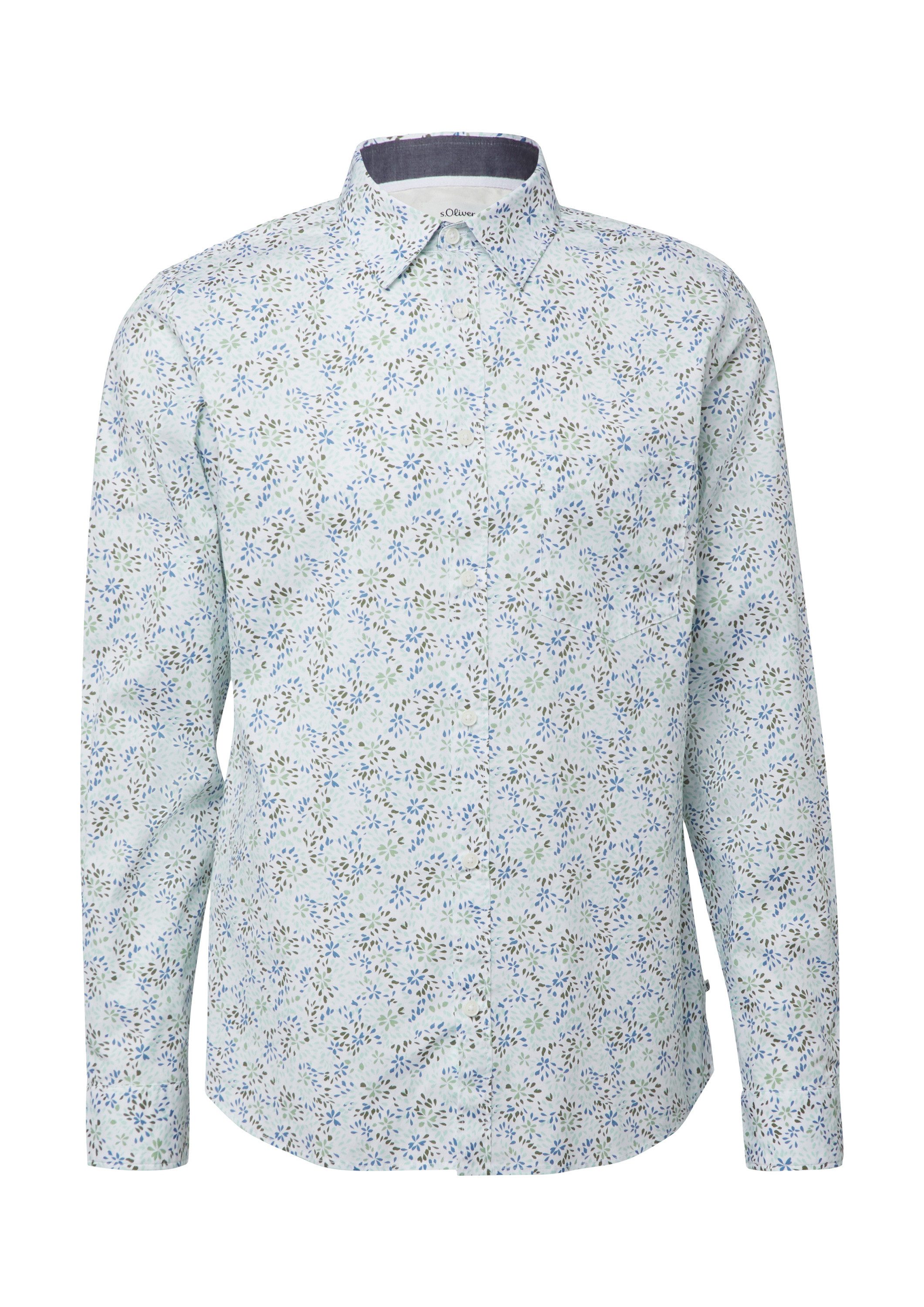s.Oliver Langarmhemd Hemd Slim Fit: Langarmhemd mit All-over-Print und Kent günstig online kaufen