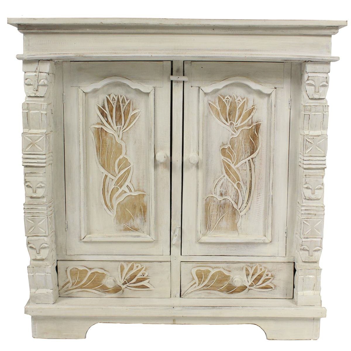 Oriental Galerie Mehrzweckschrank Schrank 80 x 80cm Lotus Weiß Braun