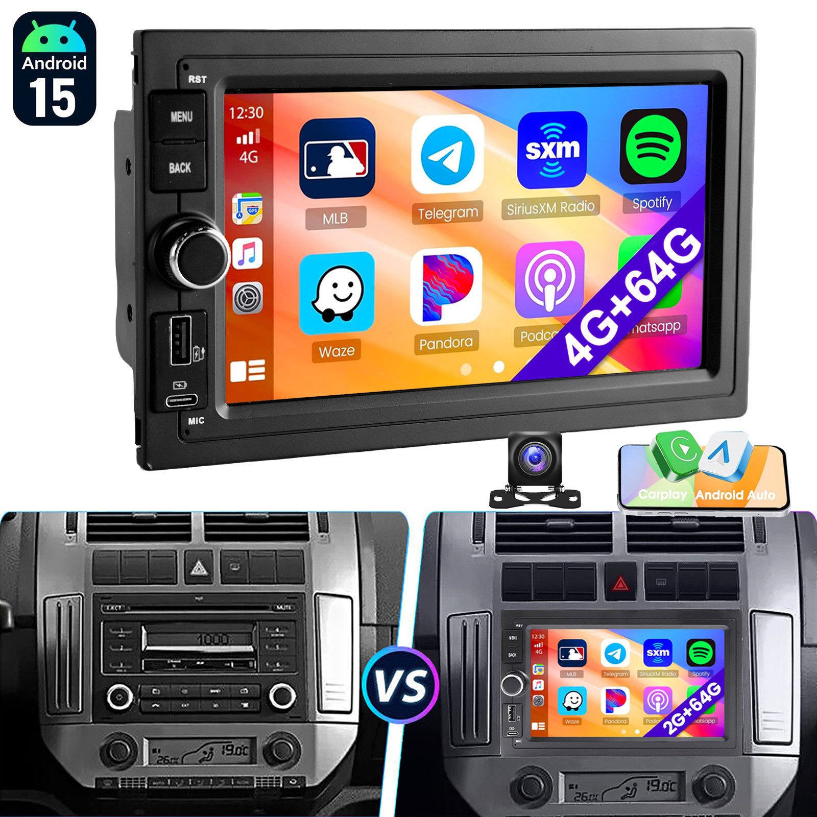 ESSGOO 7'' Android15 CarPlay Für VW Golf 4 Polo 9N Passat B5 Auto Radio BT4.1 Navigationsgerät (Apple Carplay Android Auto GPS Navi WIFI BT EQ mit USB- und Type-C)