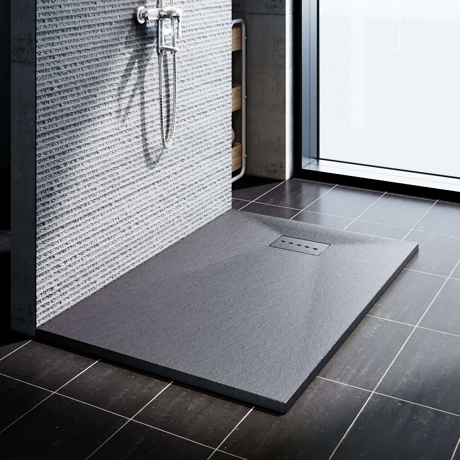 SONNI Duschwanne Schieferoptik mit Siphon,Weiß/Schwarz/Grau, SMC,Duschtasse günstig online kaufen