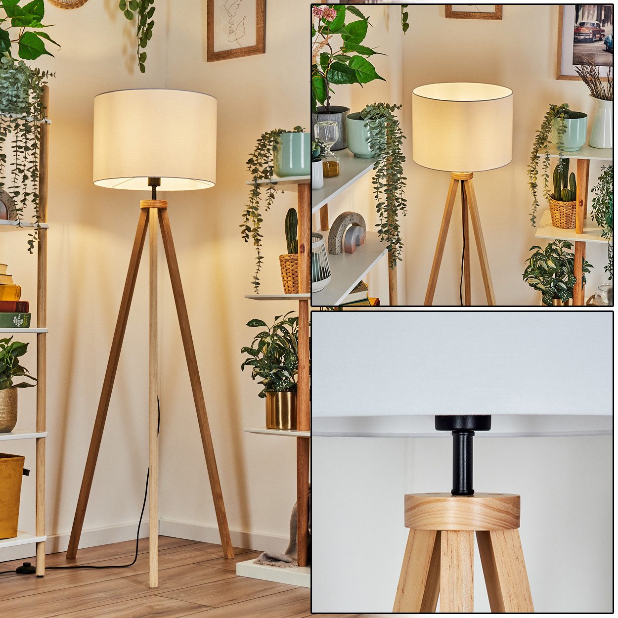 Stehlampe Stehlampe aus Holz/Stoff in Naturfarben/Weiß