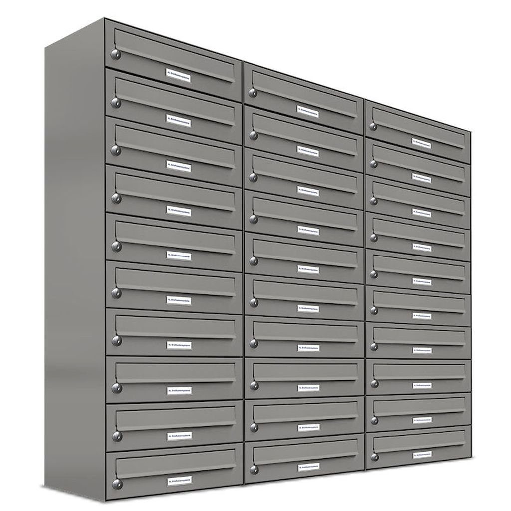 AL Briefkastensysteme Wandbriefkasten 30er Premium Briefkasten Aluminiumgrau RAL 9007 für Außen Wand 3x10