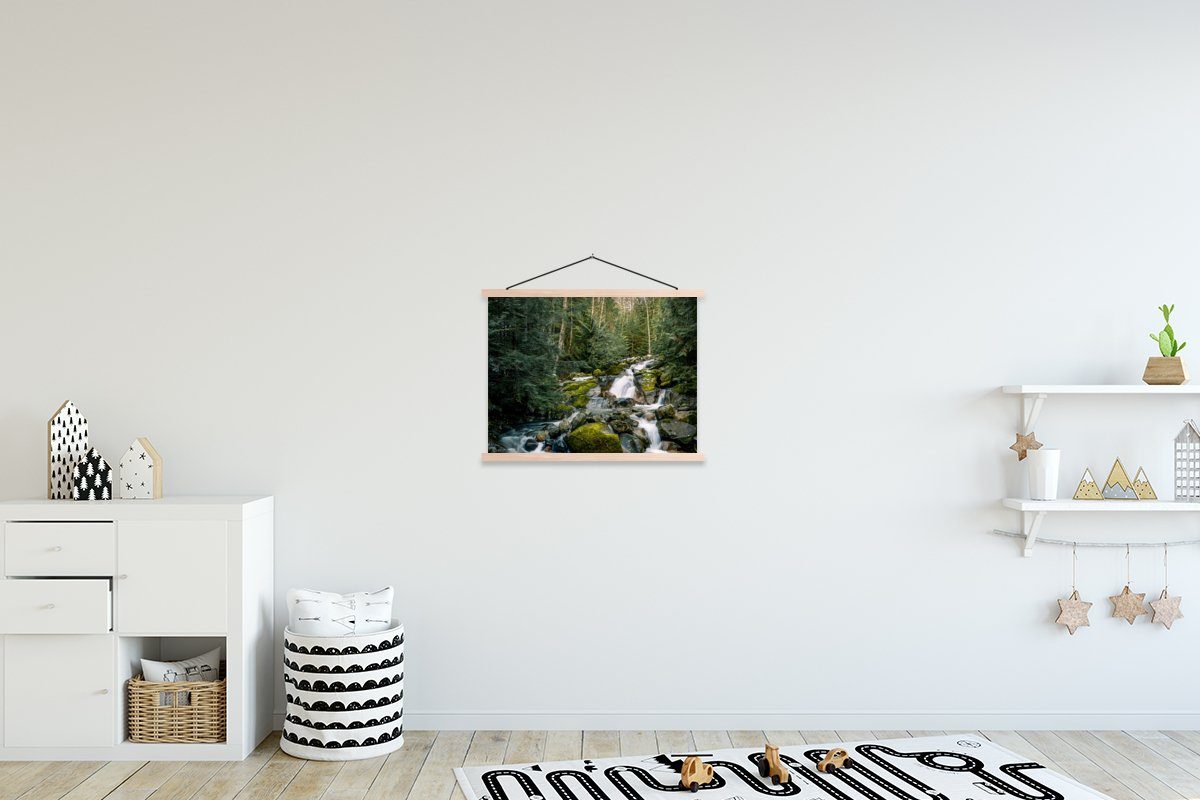 MuchoWow Poster Natur - Wasserfall - Bäume - Herbst, (1 St), Posterleiste, Textilposter für Wohnzimmer, Bilderleiste, Magnetisch