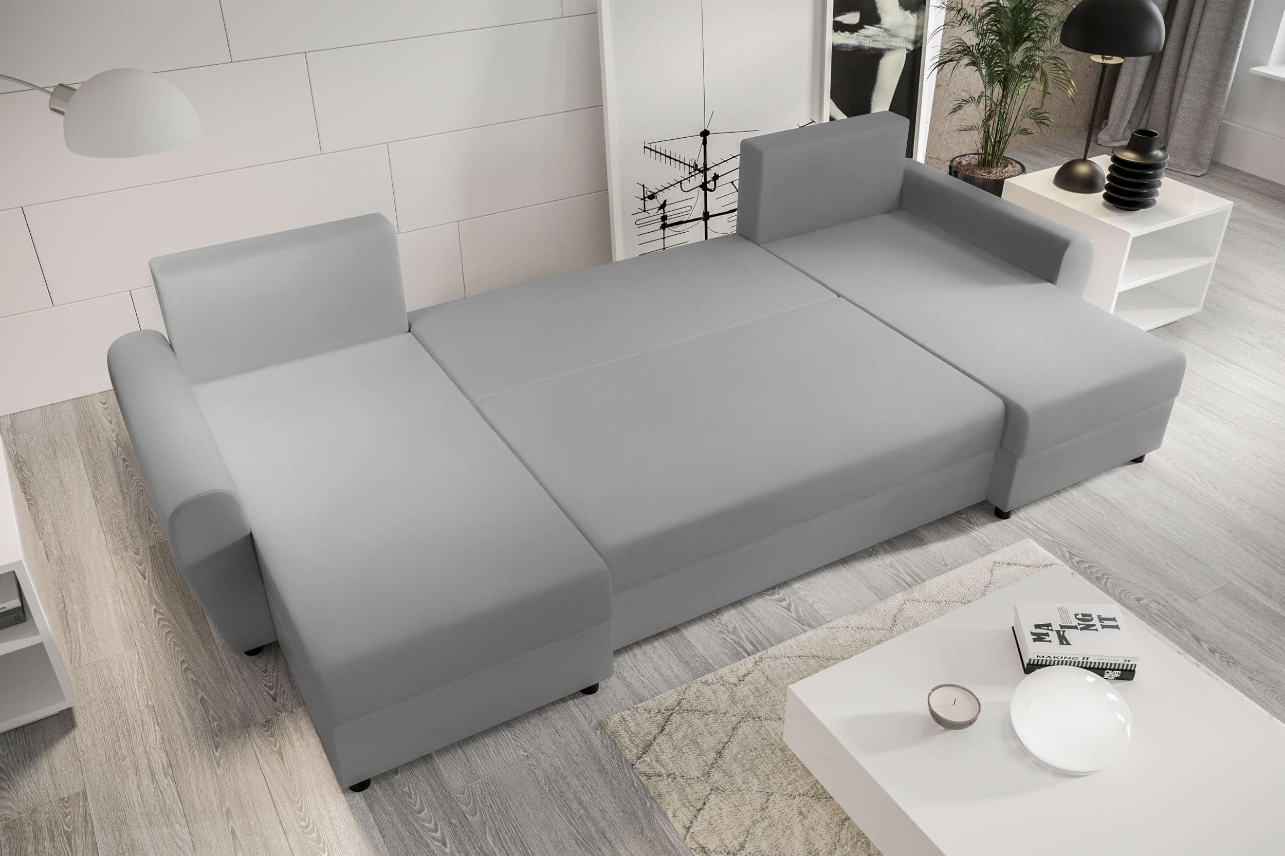 Eckcouch, Design Wohnlandschaft mit Bettkasten, mit Modern Arlen, Stylefy Sitzkomfort, Sofa, U-Form, Bettfunktion,