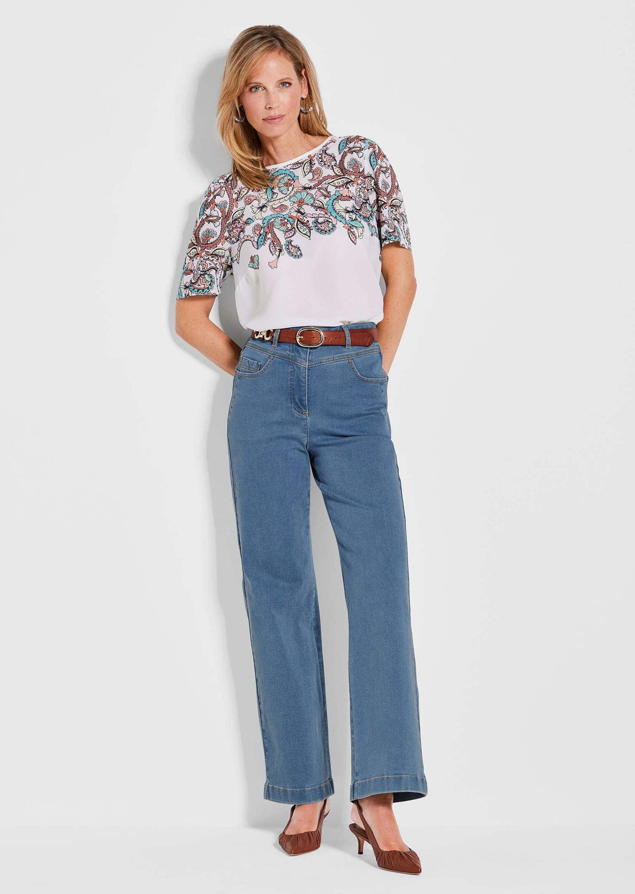 GOLDNER Bequeme Jeans Kurzgröße: Weite Jeans VERA Blau, Kontrastnähte Mit F günstig online kaufen