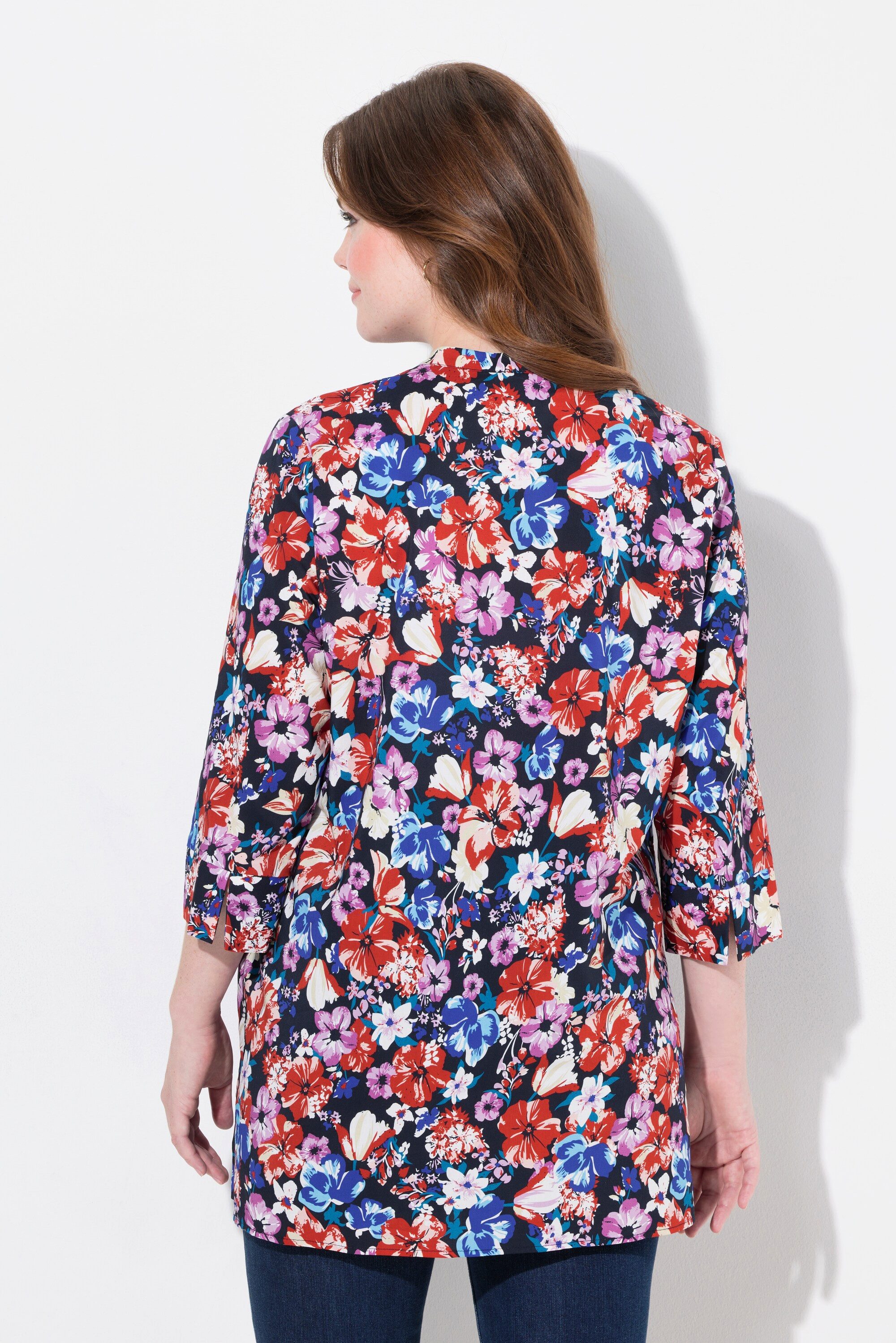 Ulla Popken Longbluse Tunika Muster V-Ausschnitt 3/4-Arm