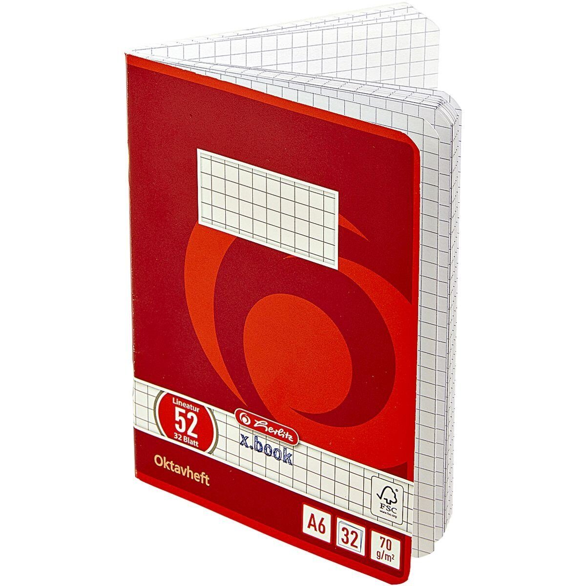 Herlitz Schulheft x.book, Oktavheft, A6, kariert (Lineatur 52), ungelocht, 32 Blatt