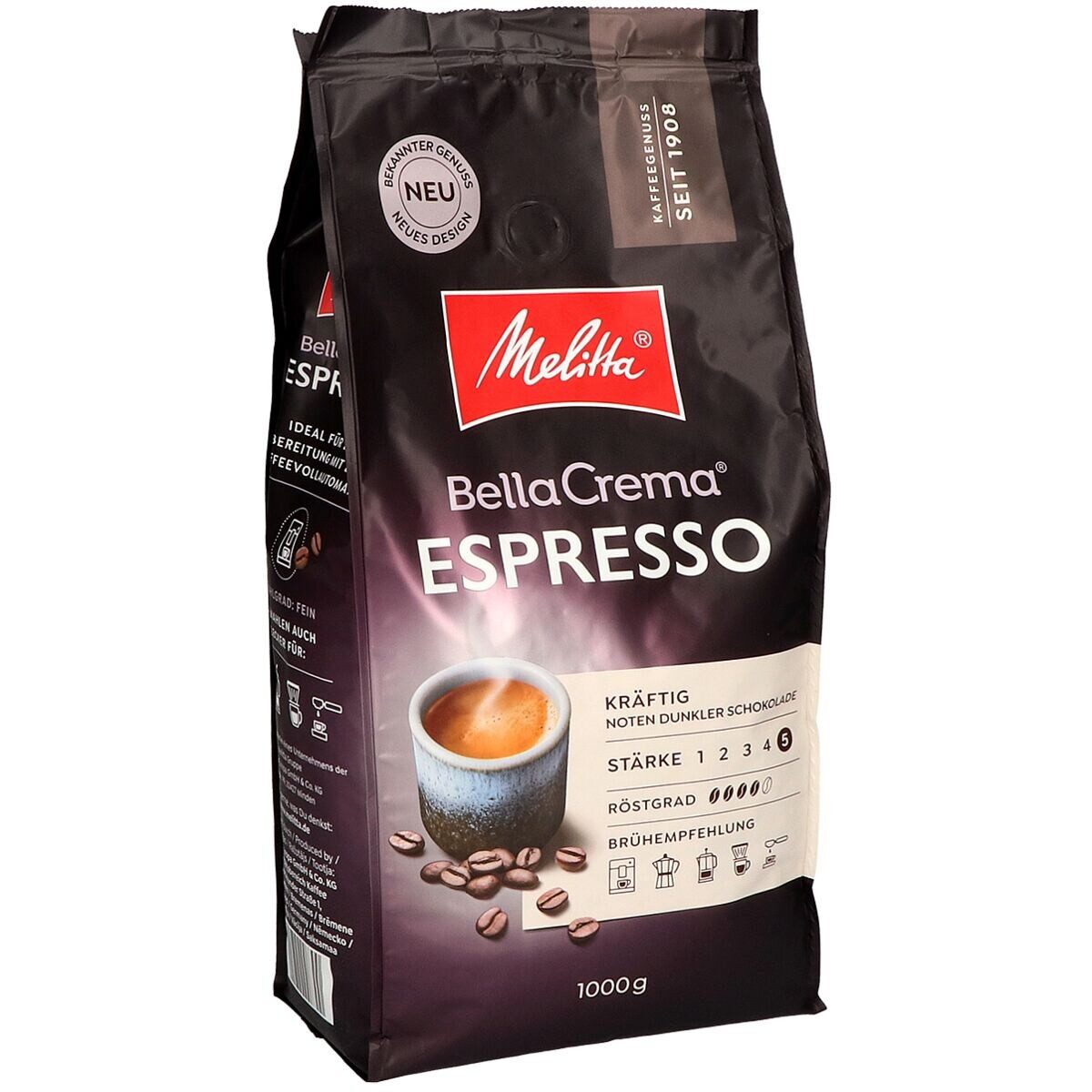 Melitta Kaffee Espresso Bella Crema, 1000 g, ganze Bohnen