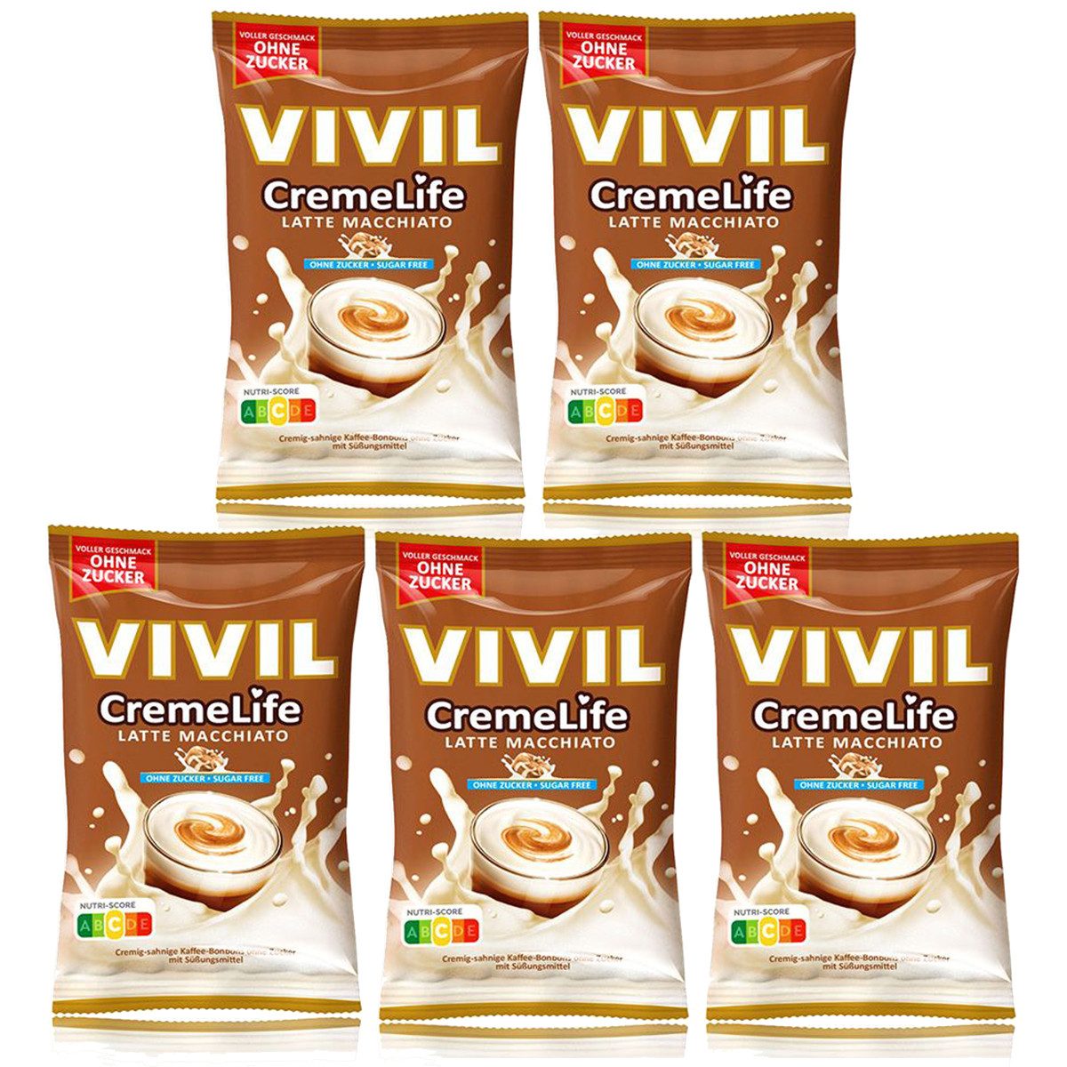 VIVIL Süßigkeit, Vivil Creme Life Latte Macchiato Bonbons zuckerfrei 90g 5er Pack