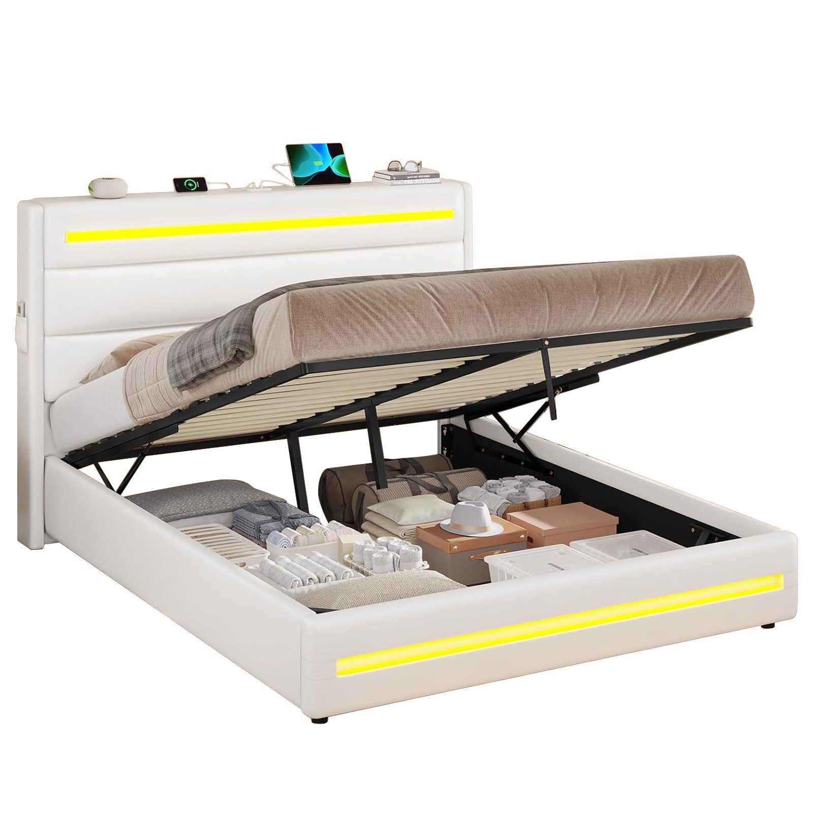 KIMENICH Polsterbett Doppelbett Hydraulisches Bett mit Stauraum und Lattenr günstig online kaufen