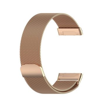 Wigento Smartwatch-Armband Für Fitbit Versa 4 + 3 / Sense 1+ 2 Magnet Metall Watch Uhr Ersatz Armband Rose Gold