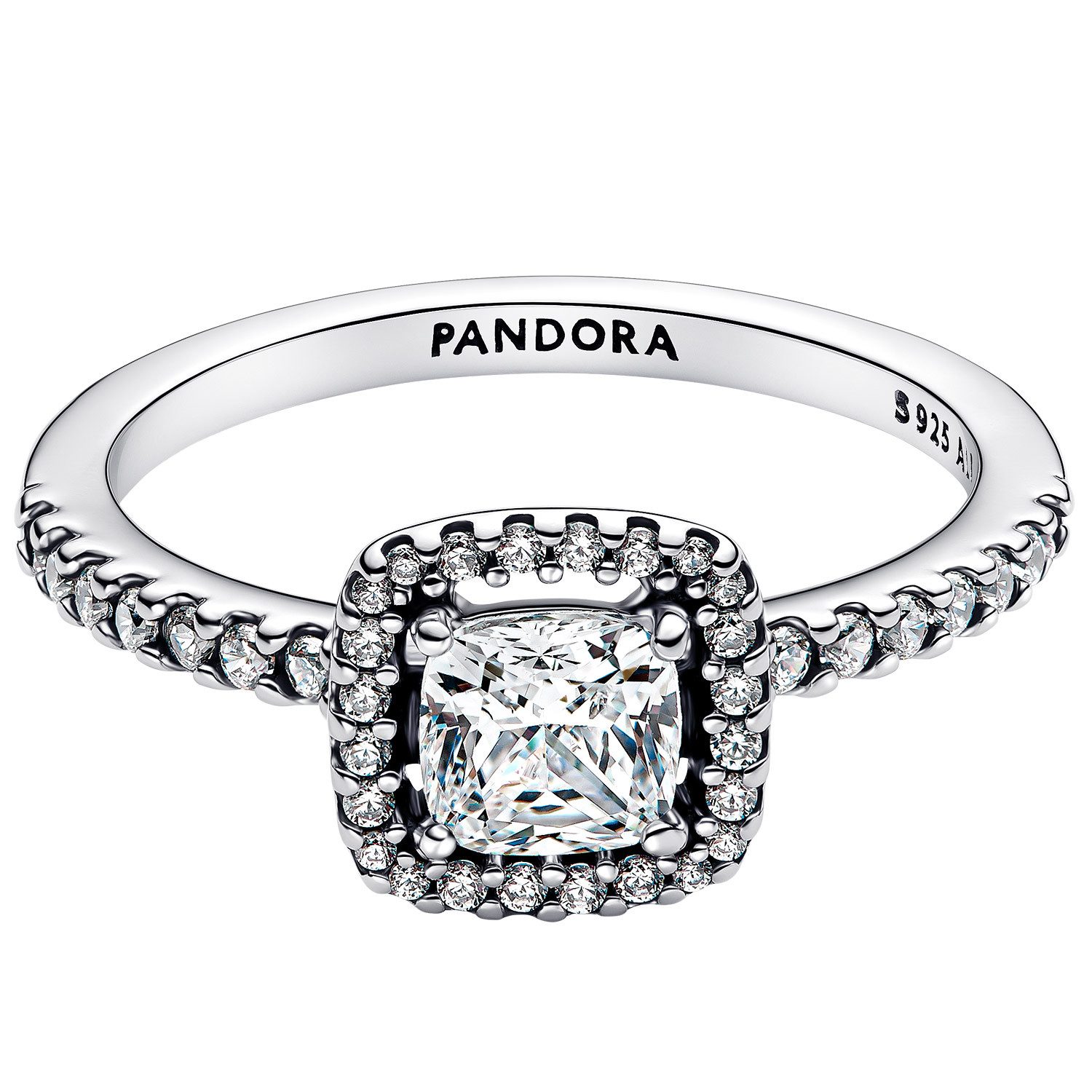Pandora Silberring Damen-Silber Funkelndes Quadrat Heiligenschein