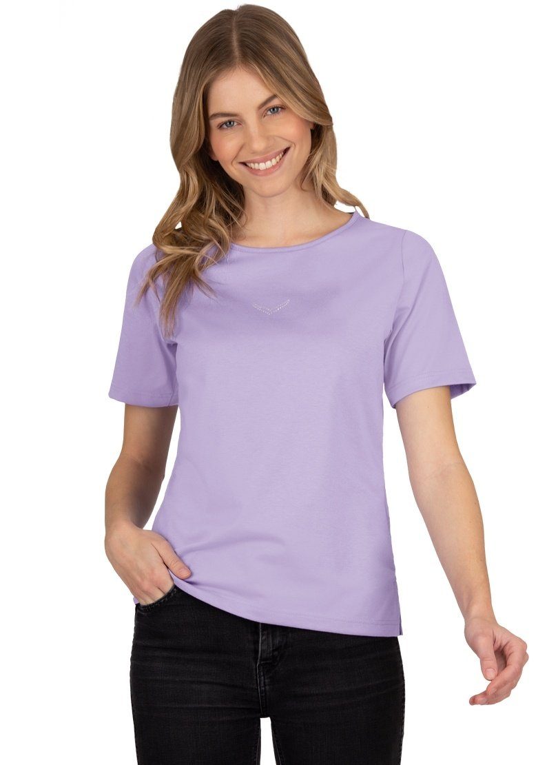 Trigema T-Shirt Kristallsteinen Baumwolle flieder DELUXE T-Shirt TRIGEMA mit