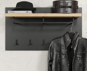 Furn.Design Garderobenpaneel Synnax (Wandgarderobe in grau mit Eiche, 90 x 50 cm), mit 8 Kleiderhaken