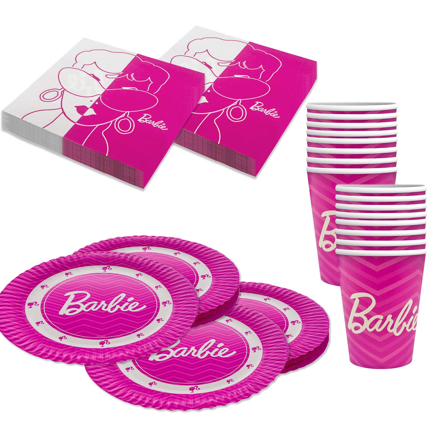 Party Factory Einweggeschirr-Set Barbie Partyset 72-tlg. mit Tellern, Bechern und Servietten (72-tlg), 16 Personen, Papier, Kinderpartyset für Mädchen in Prinzessinen Look