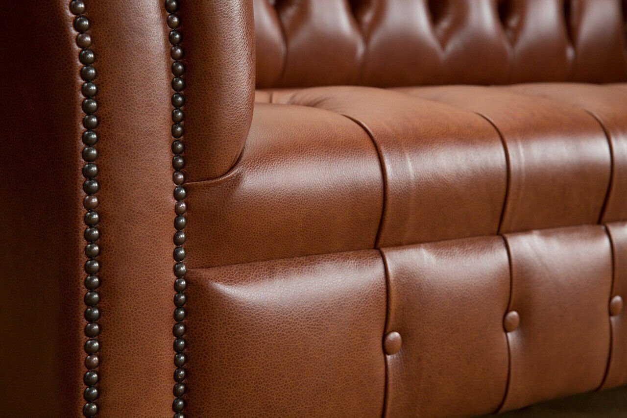 JVmoebel Chesterfield-Sofa Polster Sofa Dreisitzer Modern Leder 225cm, Rückenlehne Einrichtung Knöpfen. mit Die Couch