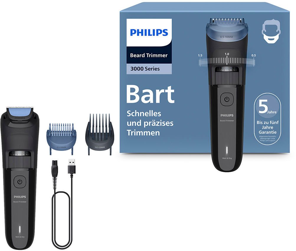Philips Триммер для бороды Serie 3000 BT3620/15, mit 40 einstellbaren Schnittlängen, inkl. Reinigungsbürste