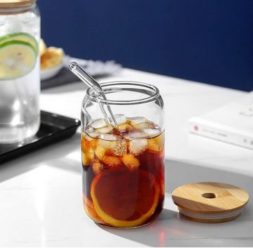 SOTOR Glas Heiße Trinkgläser mit Deckel Strohhalm Glasset, 480ml+600ml Glas, Zwei Stücke insgesamt