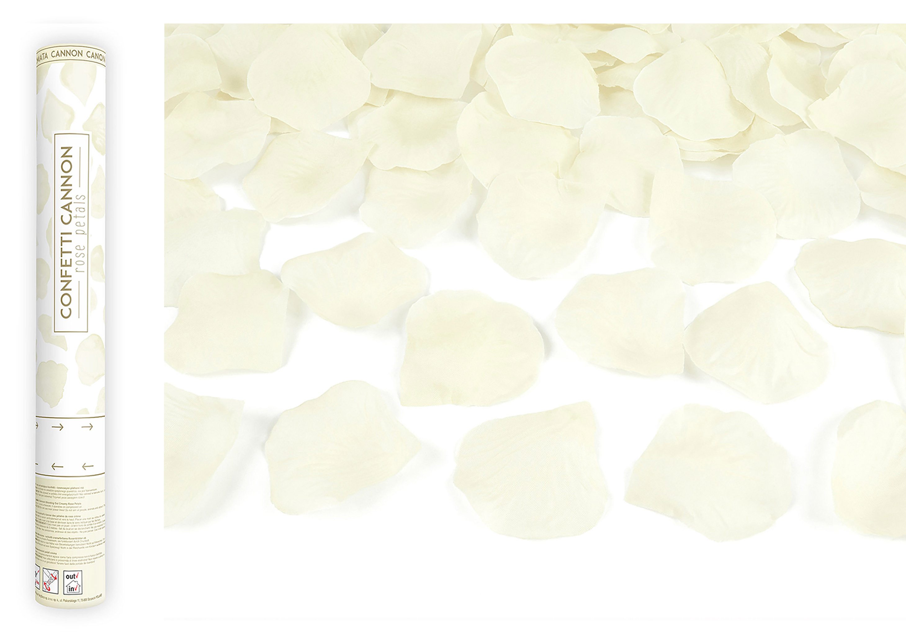 partydeco Streudeko, Konfetti Kanone mit Rosenblättern 40cm creme