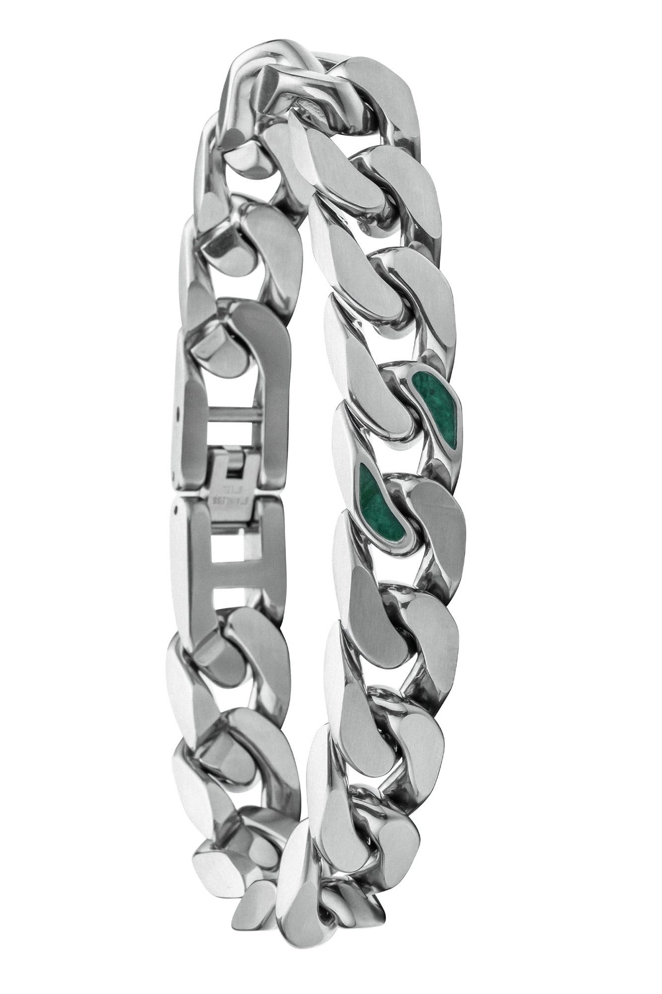 Holzkern Gliederarmband HerrenEdelstahl Bodyguards Türkis/Silberfarben