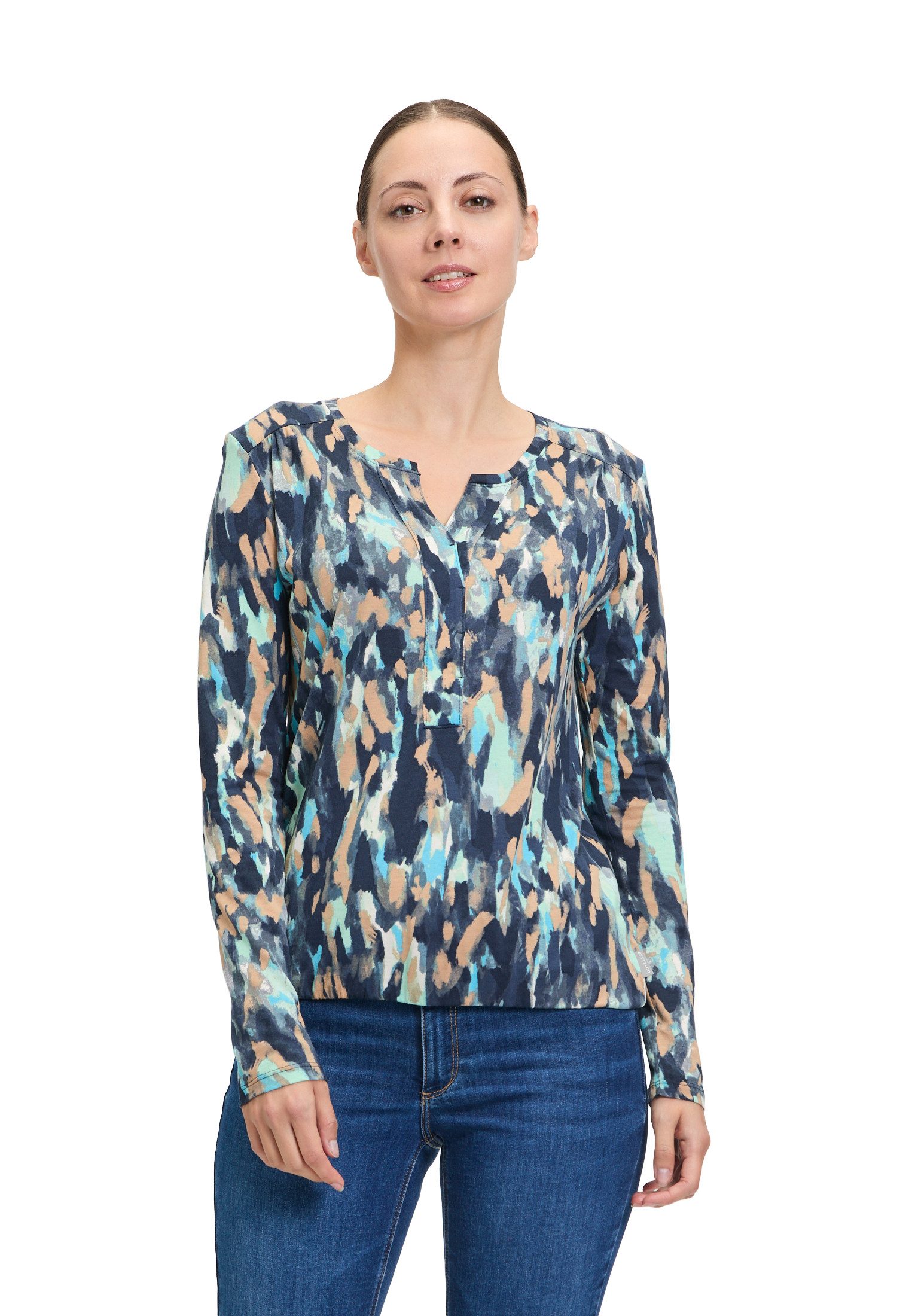 Betty&Co Kurzarmshirt Damen Blusenshirt mit Gummizug (1-tlg) Druck