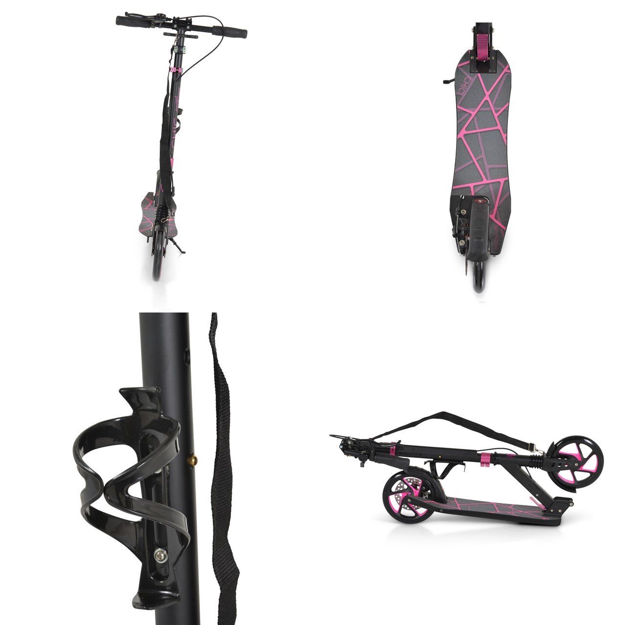 Seitenständer, PU-Räder, LED-Licht, Lager, Byox Kinderroller pink ABEC-7 Chic faltbar Cityroller