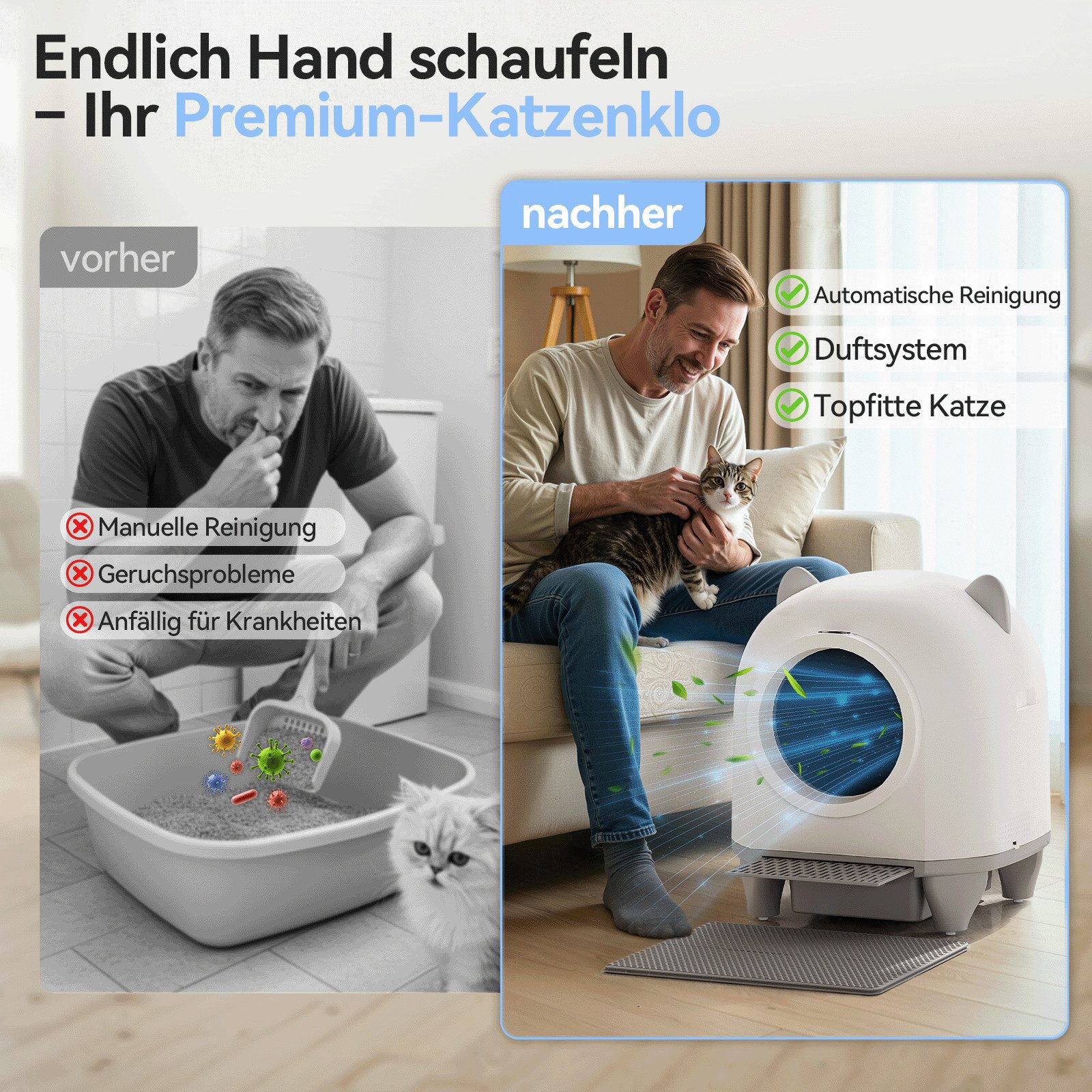 HOMALL Katzentoilette XXXL katzenklo selbstreinigend für grossen katzen,Sicherheitsschutz x7, mit Aromabox, Matte, leiser Betrieb & Nachtmodus – für Mehrkatzen