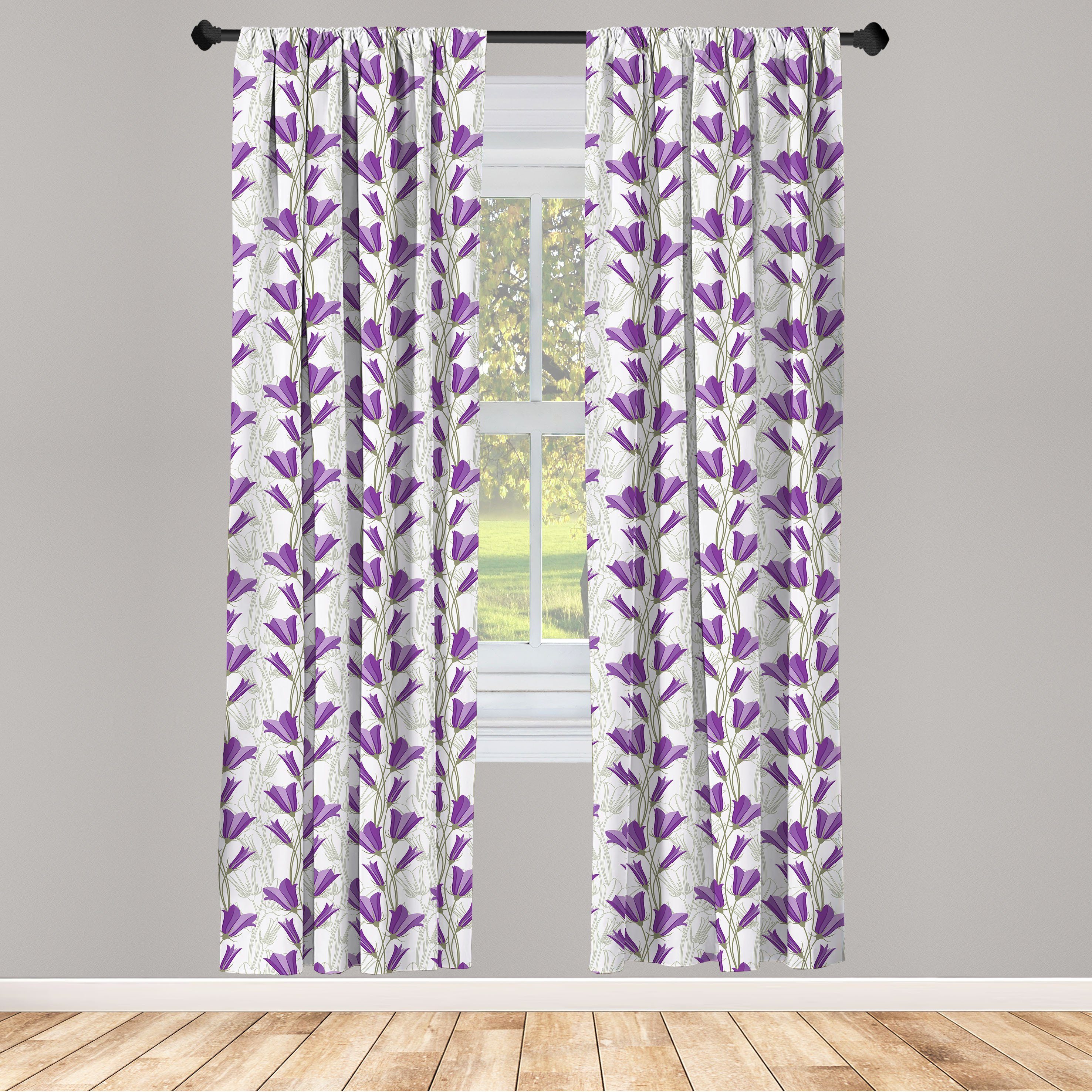 Gardine Vorhang für Jugendstil Abakuhaus, Schlafzimmer Wohnzimmer Microfaser, Dekor, Bouquet Glockenblumen