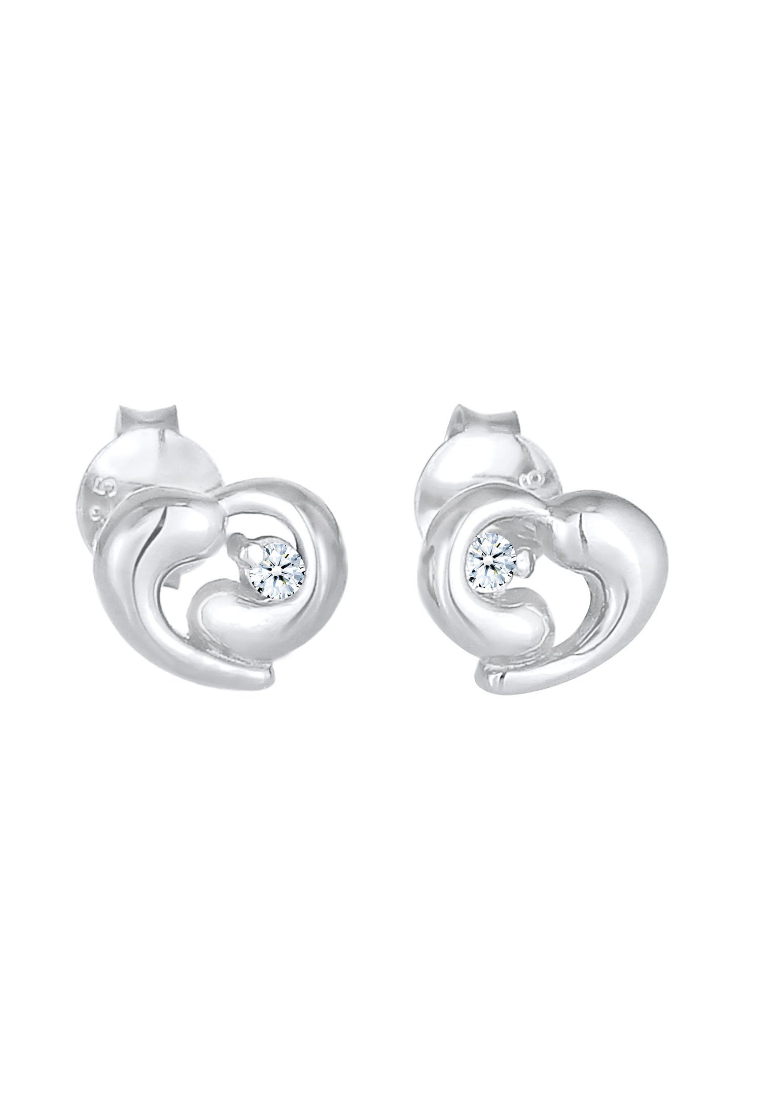 Elli Stecker (0.06ct) 925 Liebe Silber, Herz Diamant Ohrstecker DIAMONDS Herz Paar