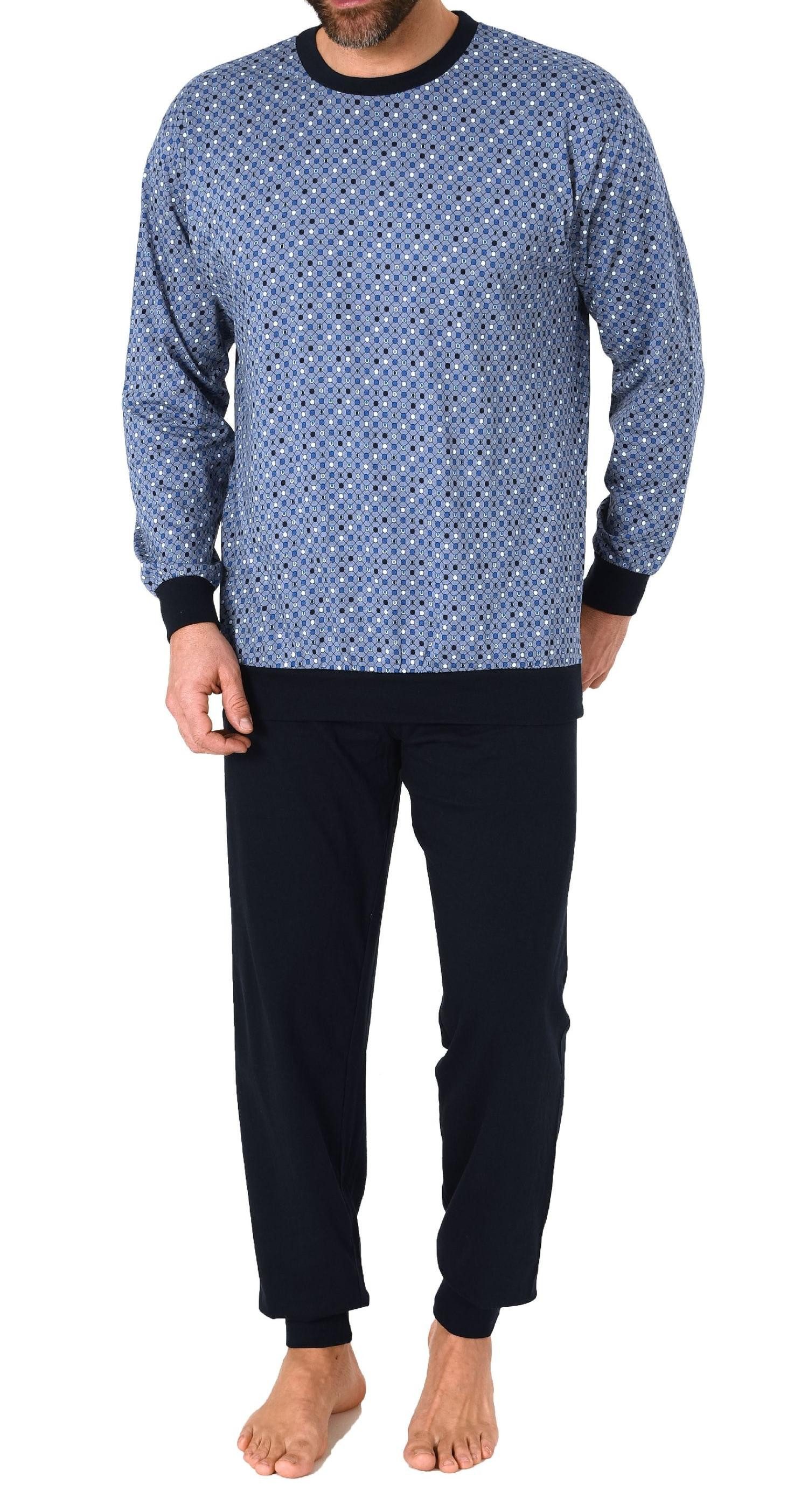 RELAX by Normann Pyjama Herren Schlafanzug langarm mit Bündchen in Minimal-Optik - 112 10 710