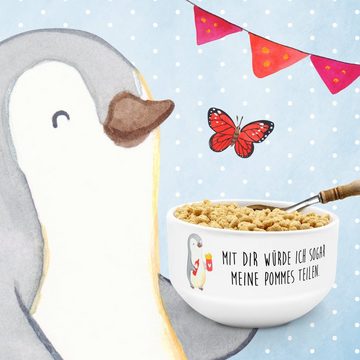 Mr. & Mrs. Panda Müslischale Pinguin Pommes - Weiß - Geschenk, Ehefrau, für Männer, Salatschüssel, Keramik, (1-tlg), Liebevolles Design