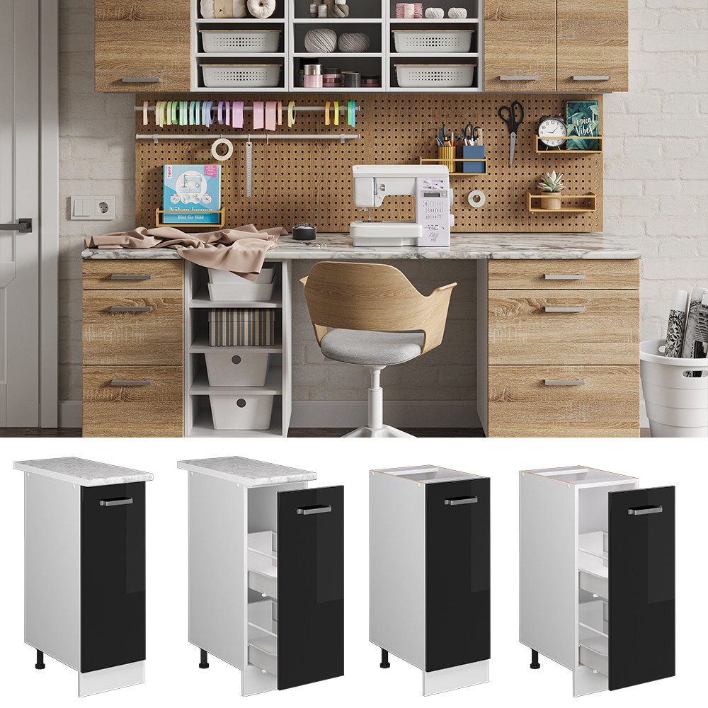 Vicco Schranksystem R-Line, Schwarz Hochglanz/Weiß, 30 günstig online kaufen