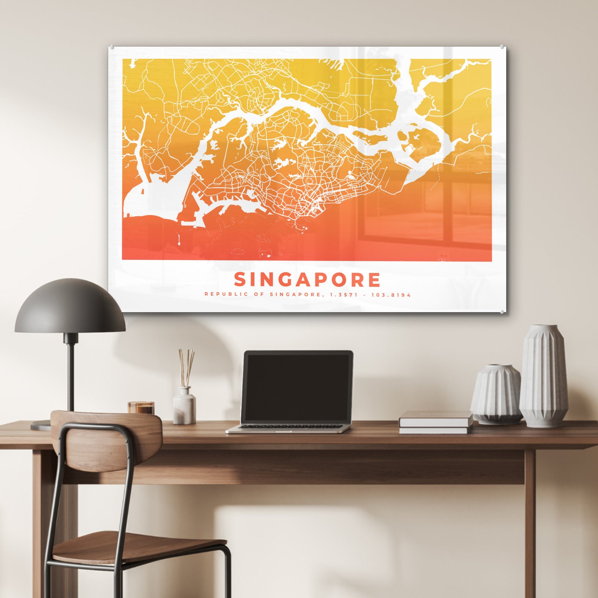 & Karte, Wohnzimmer - Acrylglasbilder MuchoWow Schlafzimmer Singapur Acrylglasbild St), (1