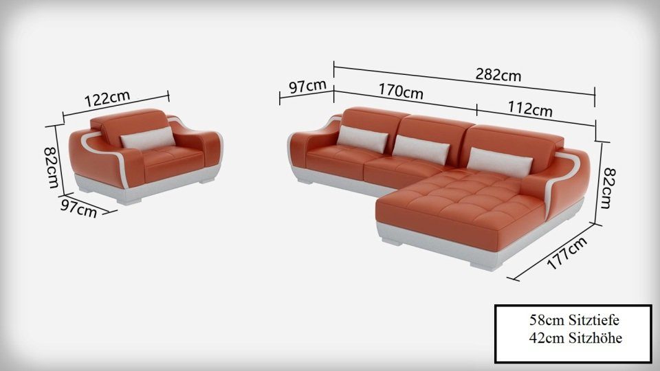 Ecksofa, Couch Modern Neu Garnitur Ledersofa Sessel JVmoebel + Ecksofa Wohnlandschaft